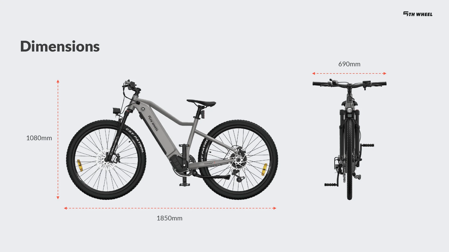 EB07 5thwheel Torrent 1 MTB Ebike EU 250W Brushless Rear Hub Torque Sensor 48V 15Ah Lithium Battery 7-Speed Electric Bicycle