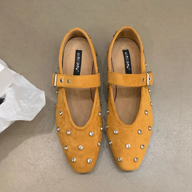 Luxury Rhinestones Fashion Shallow Women Ballet Flats Shoes Female Crystal Footwear Buckle Strap Ladies Flats Mary Janes Shoes