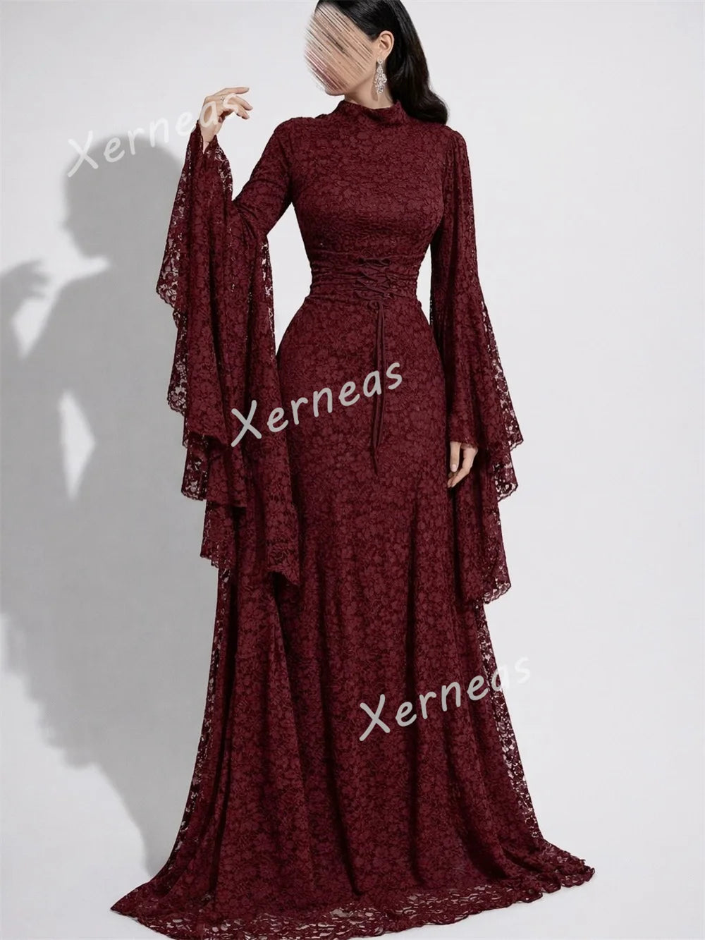 Customized Formal Grace Evening Gowns Lace Pleat High Collar A-line Long Dresses Bespoke Occasion Elegant Party Dress