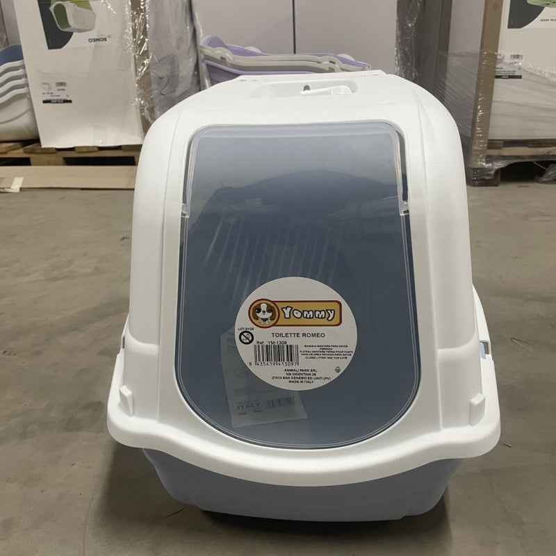 Lettiera per Gatti con Coperchio – Blu e Bianco | Fresca e Igienica