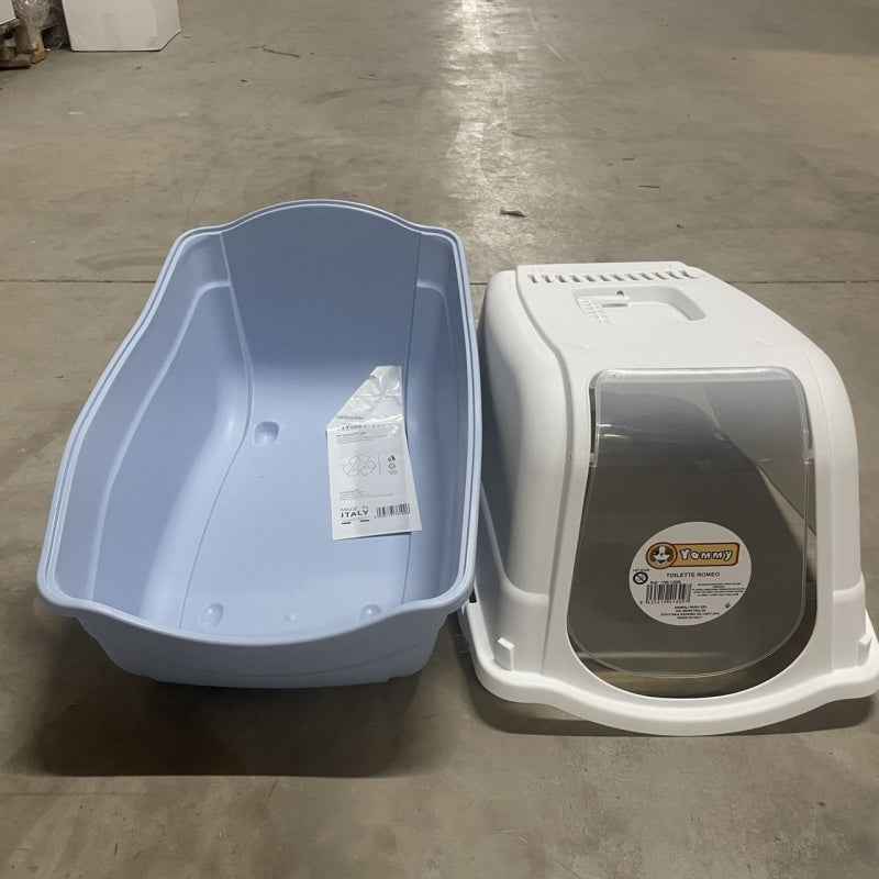 Lettiera per Gatti con Coperchio – Blu e Bianco | Fresca e Igienica