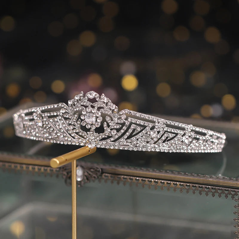 Baroque Silver Color Crystal Flower Bridal Tiaras Crown Rhinestone Pageant Diadem Bride Headband Wedding Hair Accessories Bijoux