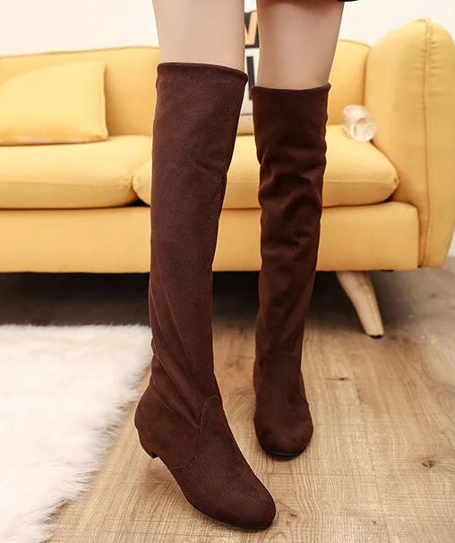 new Hot Women Boots Autumn Winter Ladies Fashion Flat Bottom Boots Shoes Over The Knee Thigh High Suede Long Boots