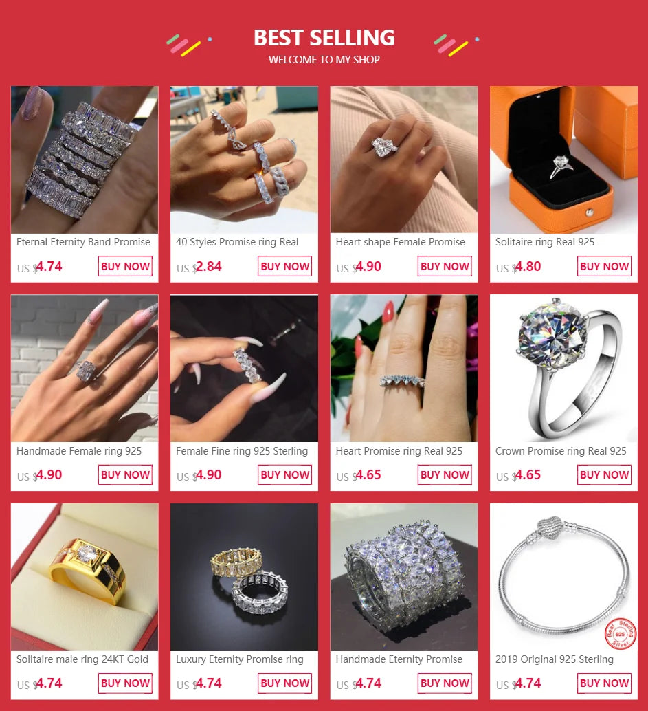 Solitaire 2ct Diamond cz Promise ring 925 sterling silver Engagement Wedding Band Rings for women Bridal Fine Party Jewelry Gift