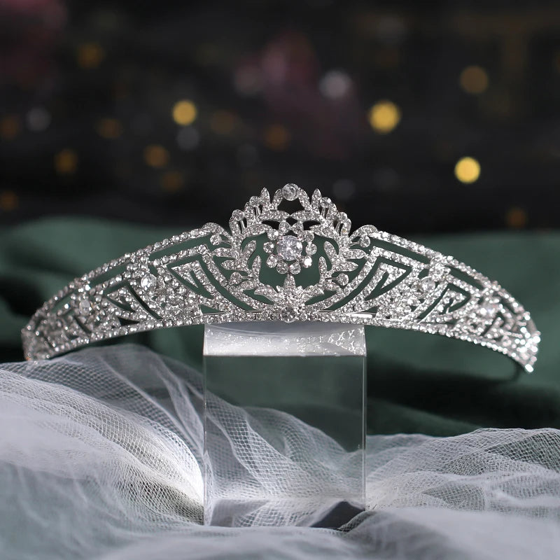 Baroque Silver Color Crystal Flower Bridal Tiaras Crown Rhinestone Pageant Diadem Bride Headband Wedding Hair Accessories Bijoux
