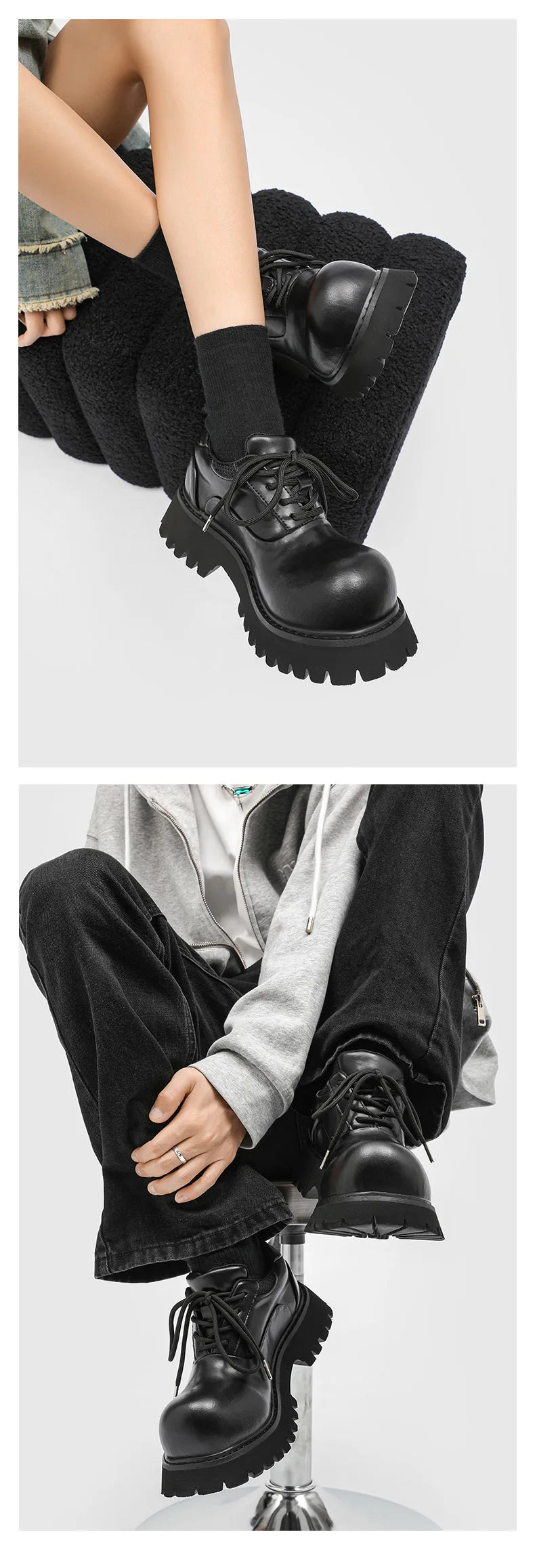 Upturned Head Platform Soles Men's and Women's Niche Couples Casual Genuine Leather Functional Wind High Street Derby Shoes