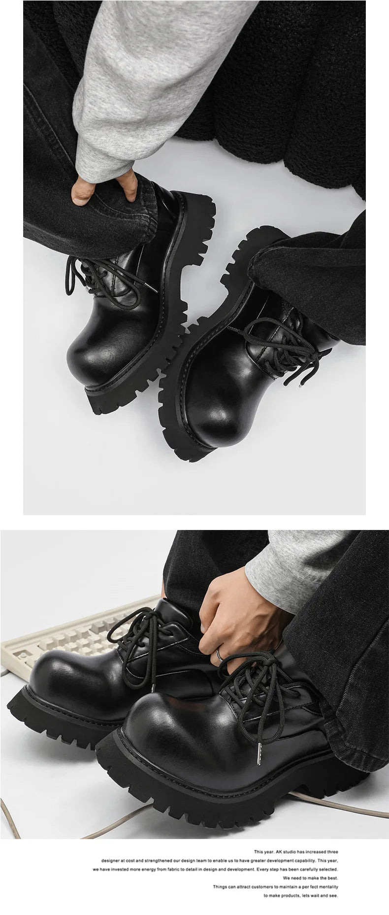 Upturned Head Platform Soles Men's and Women's Niche Couples Casual Genuine Leather Functional Wind High Street Derby Shoes