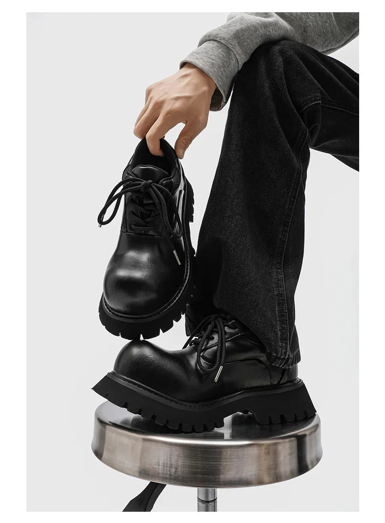 Upturned Head Platform Soles Men's and Women's Niche Couples Casual Genuine Leather Functional Wind High Street Derby Shoes