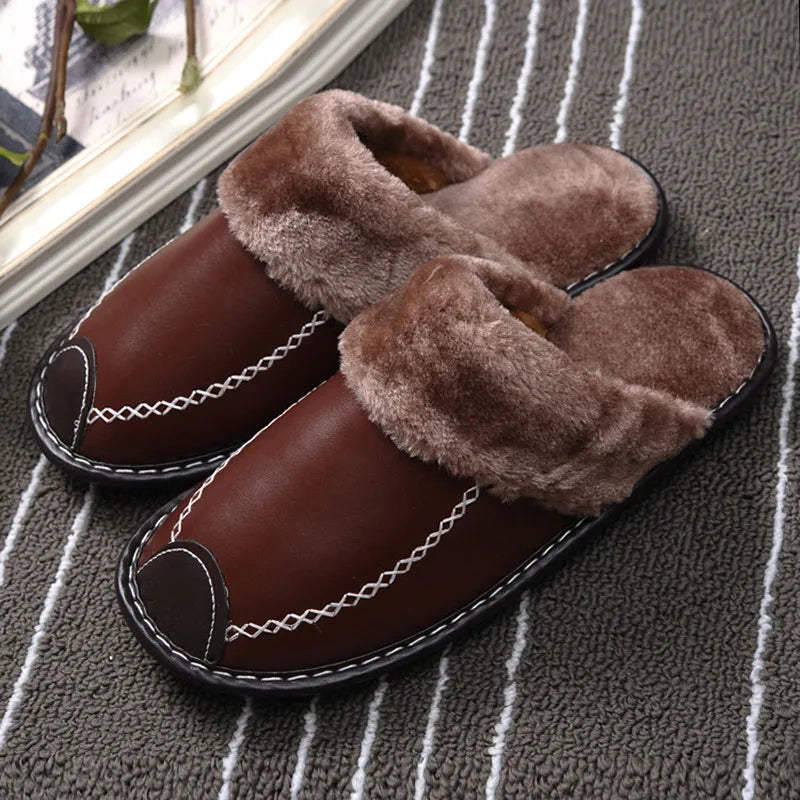 Women Slipper for Winter Fashion Leather Shoes Indoor Use Plus Size Men Warm Furry Slippers Home Slippers Women Shoes WSH3769