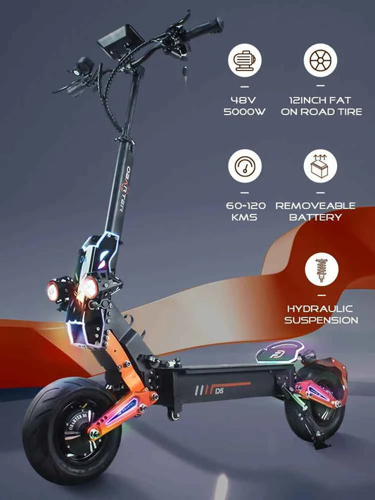 Off-road Electric Scooter 5000W Dual Motor 48V35AH 12-inch Off-road Explosion-Proof Tires 60KM/H Foldable Electric Scooter