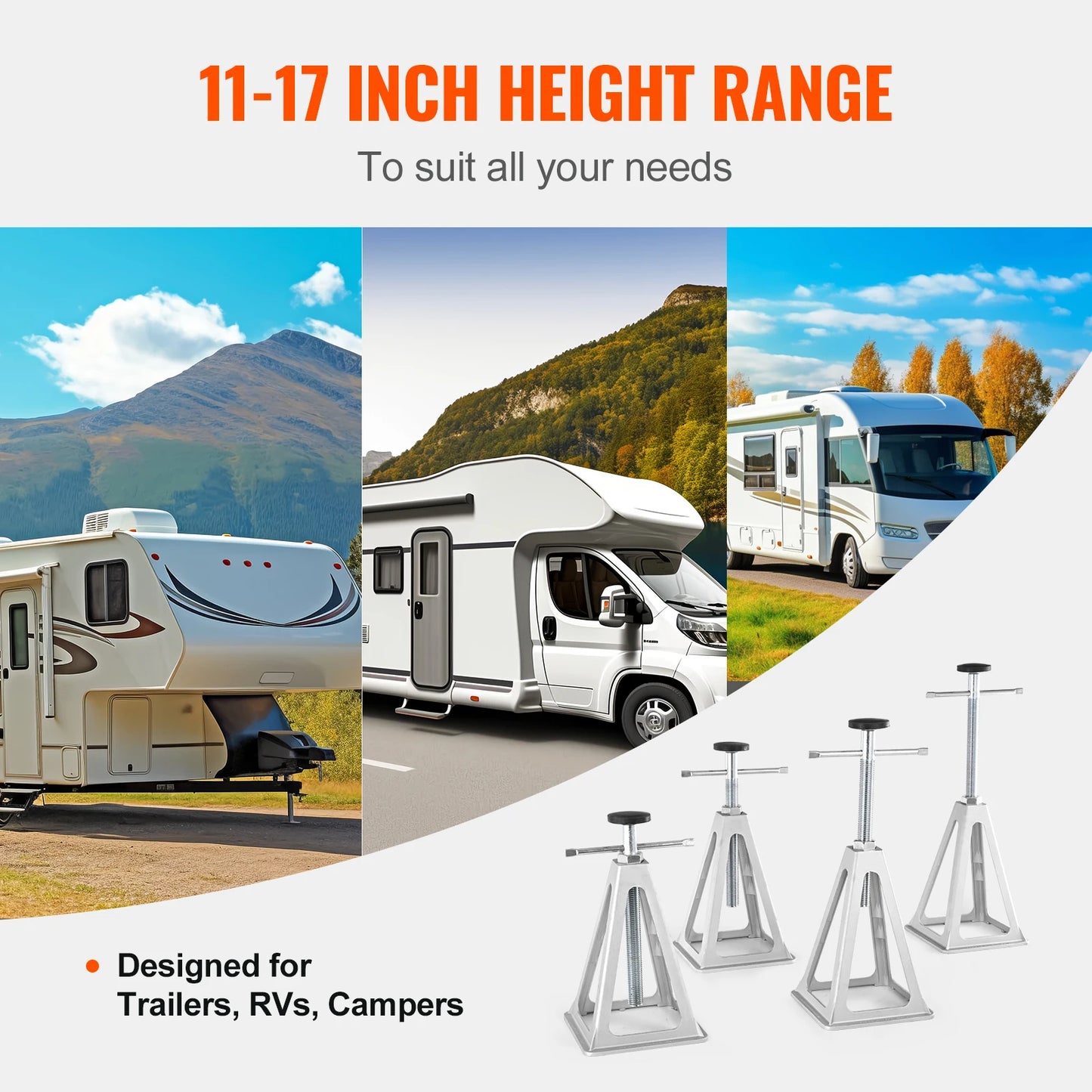 SucceBuy Confezione da 4 jack stabilizzatori per camper Jack di livellamento per camper in alluminio da 6000 libbre per rimorchio da viaggio Camper Jack a vite singolo