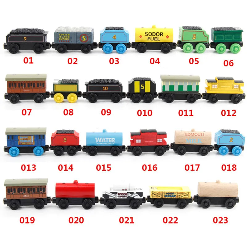 10Pcs/Set Magnetic Wooden Trains Toys Track Railway Vehicle Wood Locomotive Carriage Model For Thomaing Train Toy Gift Children