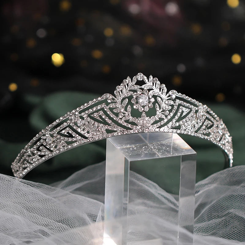 Baroque Silver Color Crystal Flower Bridal Tiaras Crown Rhinestone Pageant Diadem Bride Headband Wedding Hair Accessories Bijoux