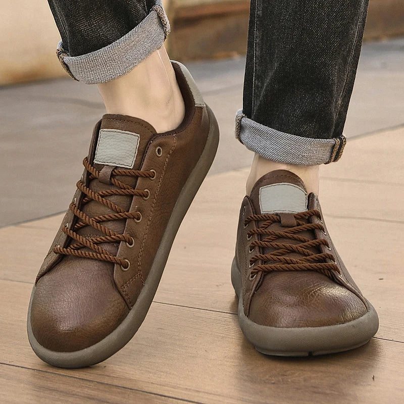 Genuine Leather Mens Casual Shoes New Design Male Sneakers Outdoor Lace-Up Skateboard Footwear Handmade Tenis Masculino Trainers