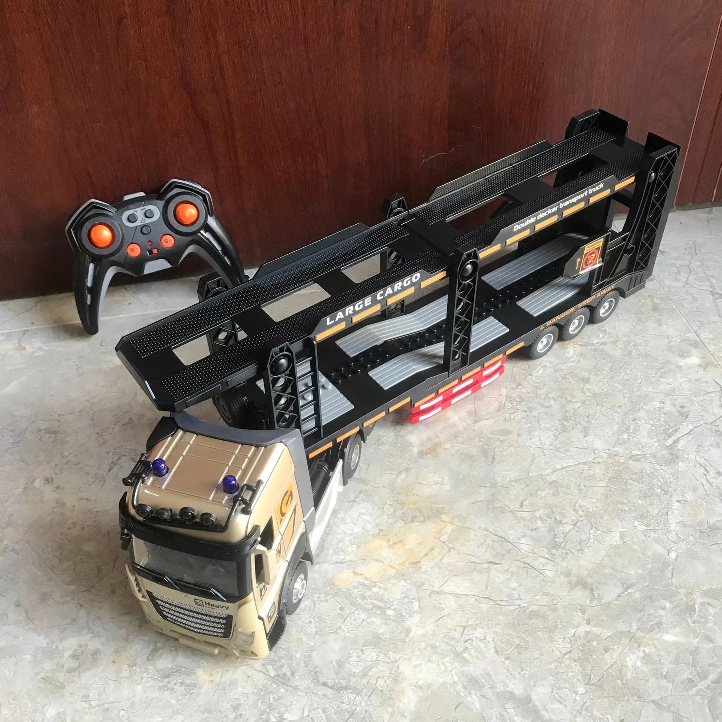 RC Car Big Remote Control Oil Tank Truck 9CH Alloy Electronic Simulation Trailer LED Music RC Container Truck Rechargeable Toy