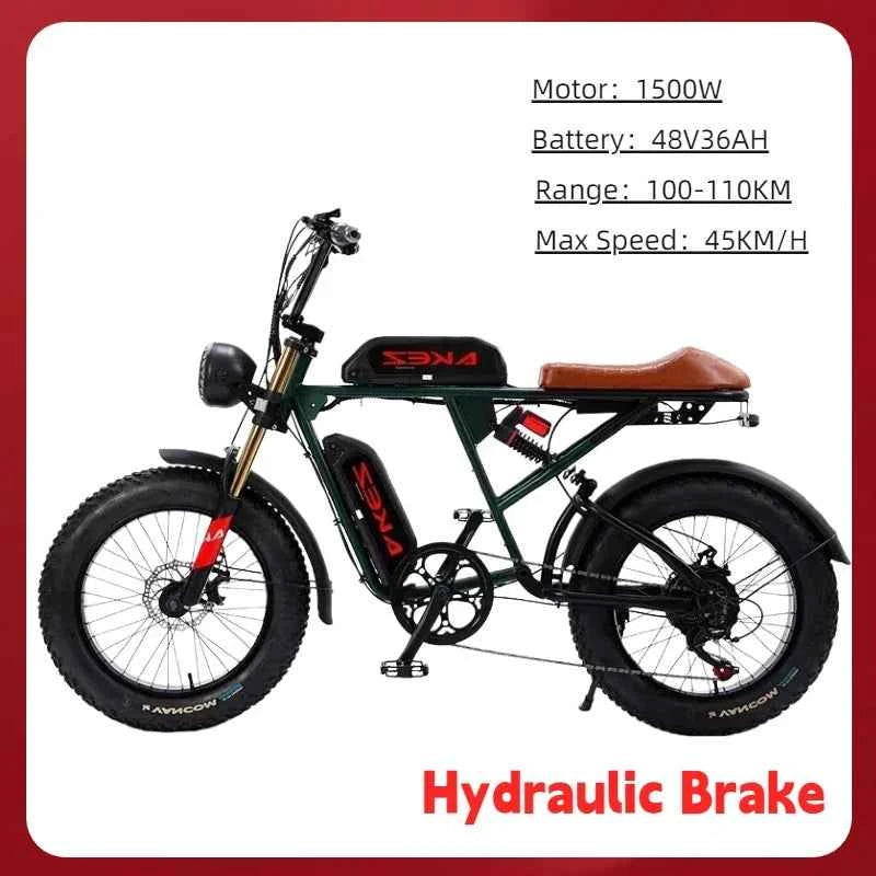 Mountain Adult Akez Electric Bicycler 1500W motor 48V 36AH Removable lithium Battery E bike 20 inch Tire Off-road Electric Bike