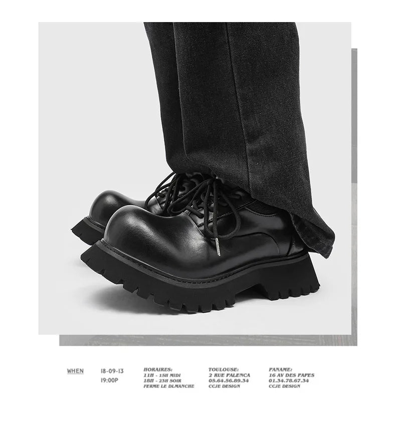 Upturned Head Platform Soles Men's and Women's Niche Couples Casual Genuine Leather Functional Wind High Street Derby Shoes