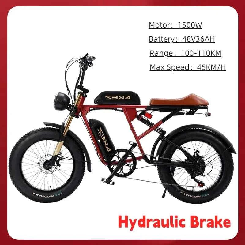 Mountain Adult Akez Electric Bicycler 1500W motor 48V 36AH Removable lithium Battery E bike 20 inch Tire Off-road Electric Bike