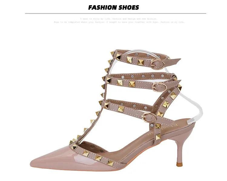 Designer Narrow Band Buckle Strap Pumps Women Sexy Pointed Toe Thin Heels Wedding Banquet Dress Mule Ladies Shoes Zapatos Mujer