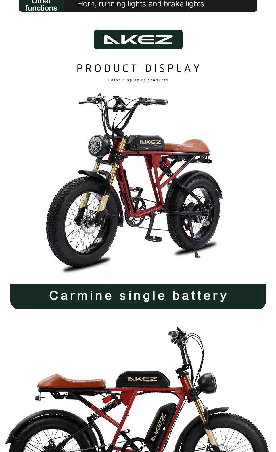 Mountain Adult Akez Electric Bicycler 1500W motor 48V 36AH Removable lithium Battery E bike 20 inch Tire Off-road Electric Bike