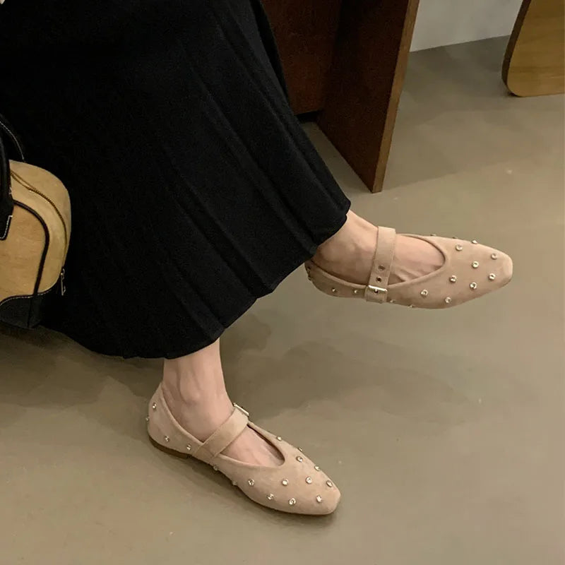 Luxury Rhinestones Fashion Shallow Women Ballet Flats Shoes Female Crystal Footwear Buckle Strap Ladies Flats Mary Janes Shoes