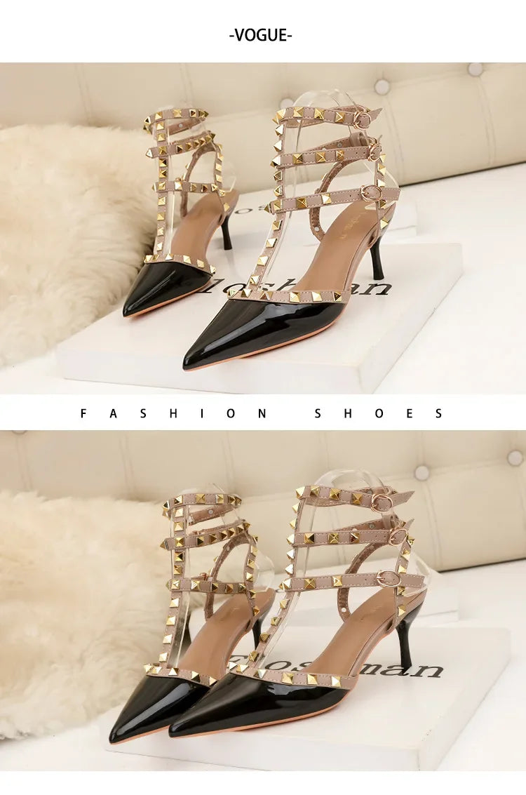 Designer Narrow Band Buckle Strap Pumps Women Sexy Pointed Toe Thin Heels Wedding Banquet Dress Mule Ladies Shoes Zapatos Mujer