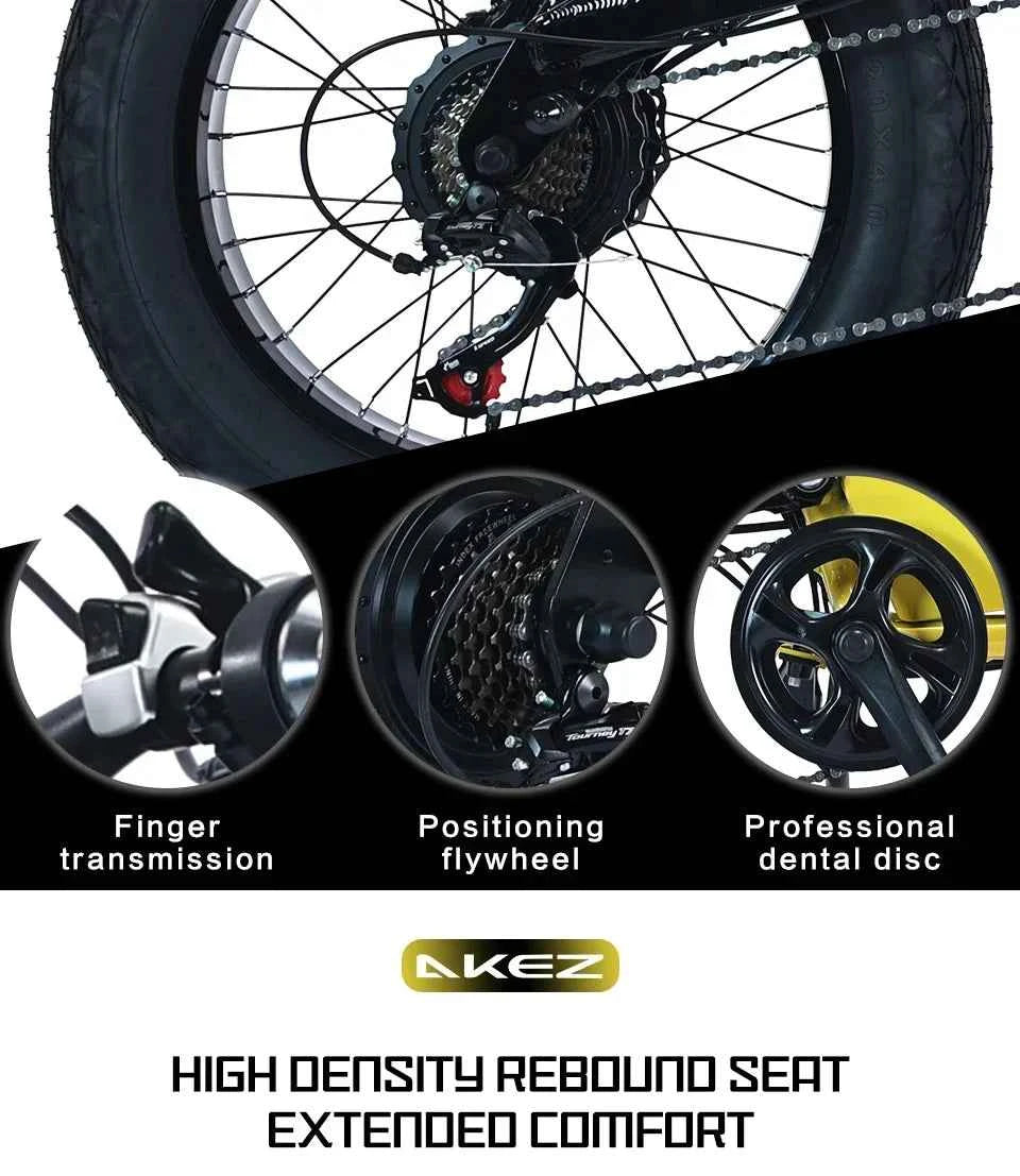 Electric Bicycle AKEZ Dual shock absorption 1500W motor 48V18AH battery Electric Bike 20 inch tire fat mountain off-road E-Bike