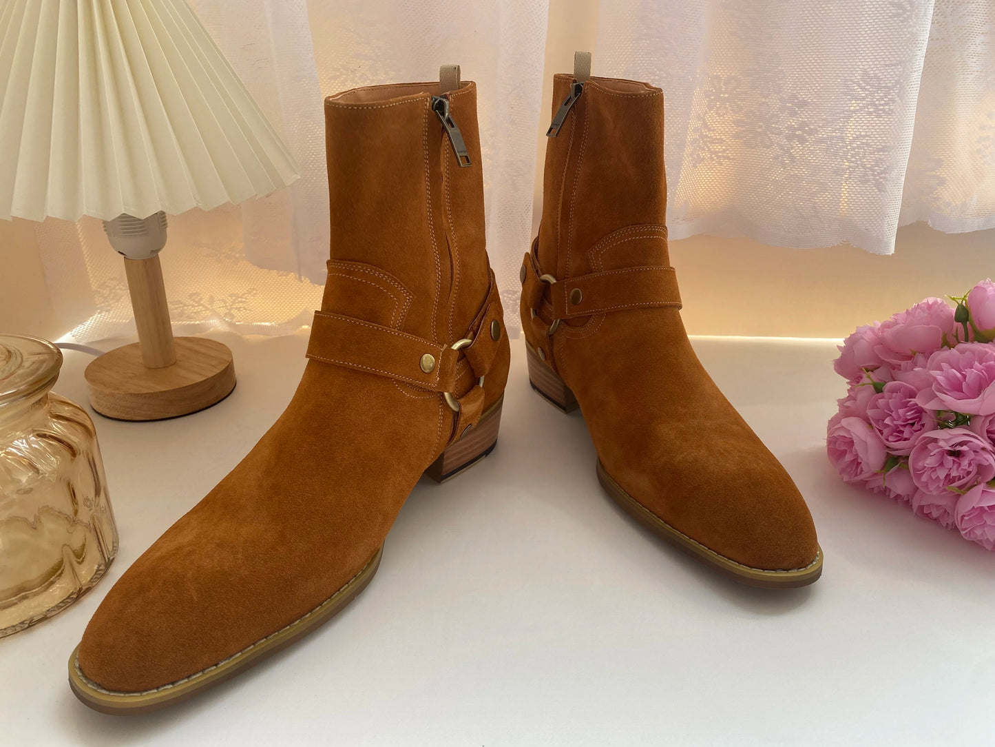 Autumn Brown Ankle Boots Men Catwalk Brown Genuine Leather Ankle Short Boots Designer Handmade British Style Men's Chelsea Boots