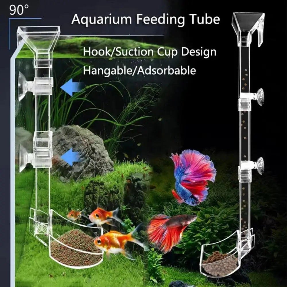 New Transparent Aquarium Fish Tank Feeder Tube Acrylic Fixed Point Fish Tank Food Dispenser with Suction Cup Durable Feeder Bowl