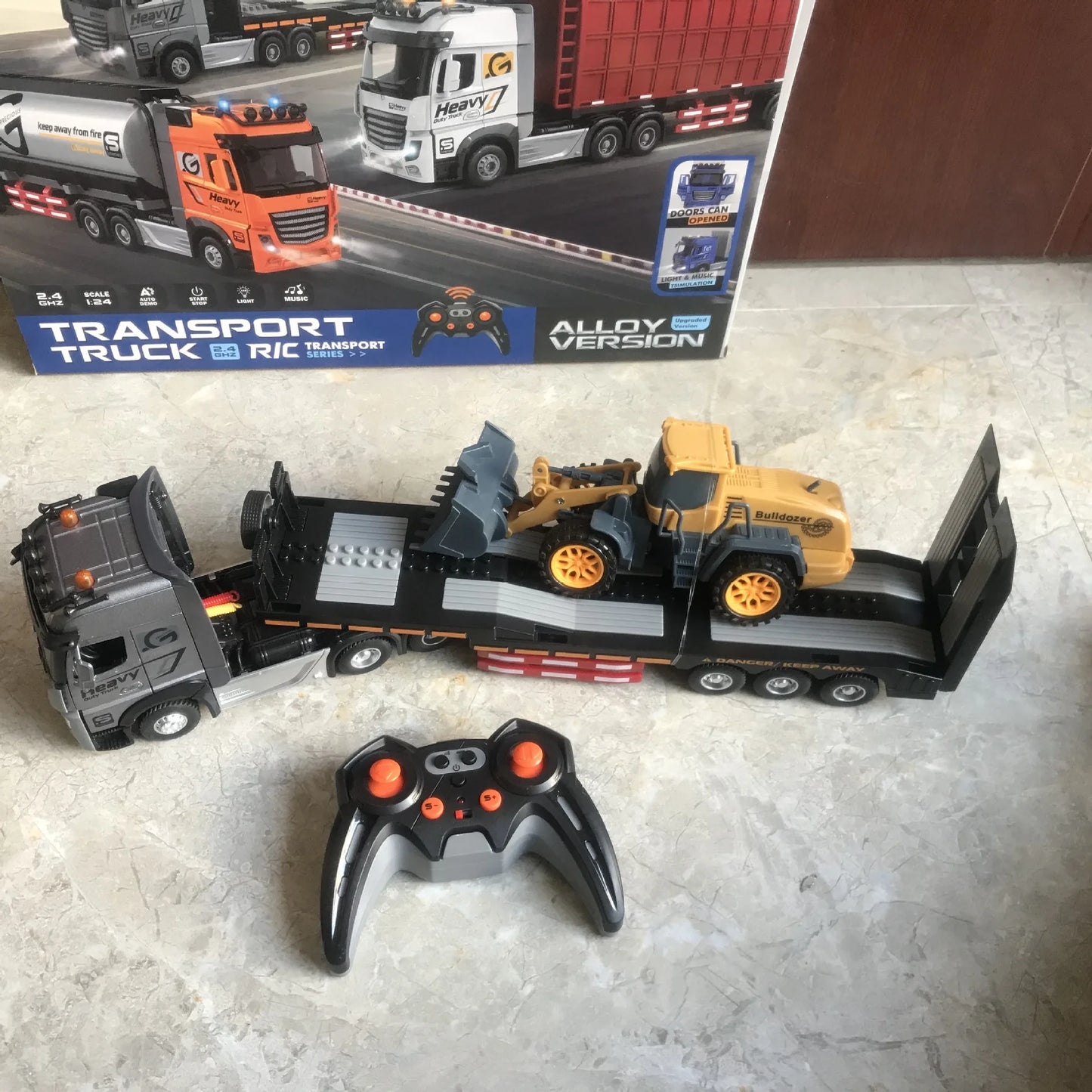 RC Car Big Remote Control Oil Tank Truck 9CH Alloy Electronic Simulation Trailer LED Music RC Container Truck Rechargeable Toy