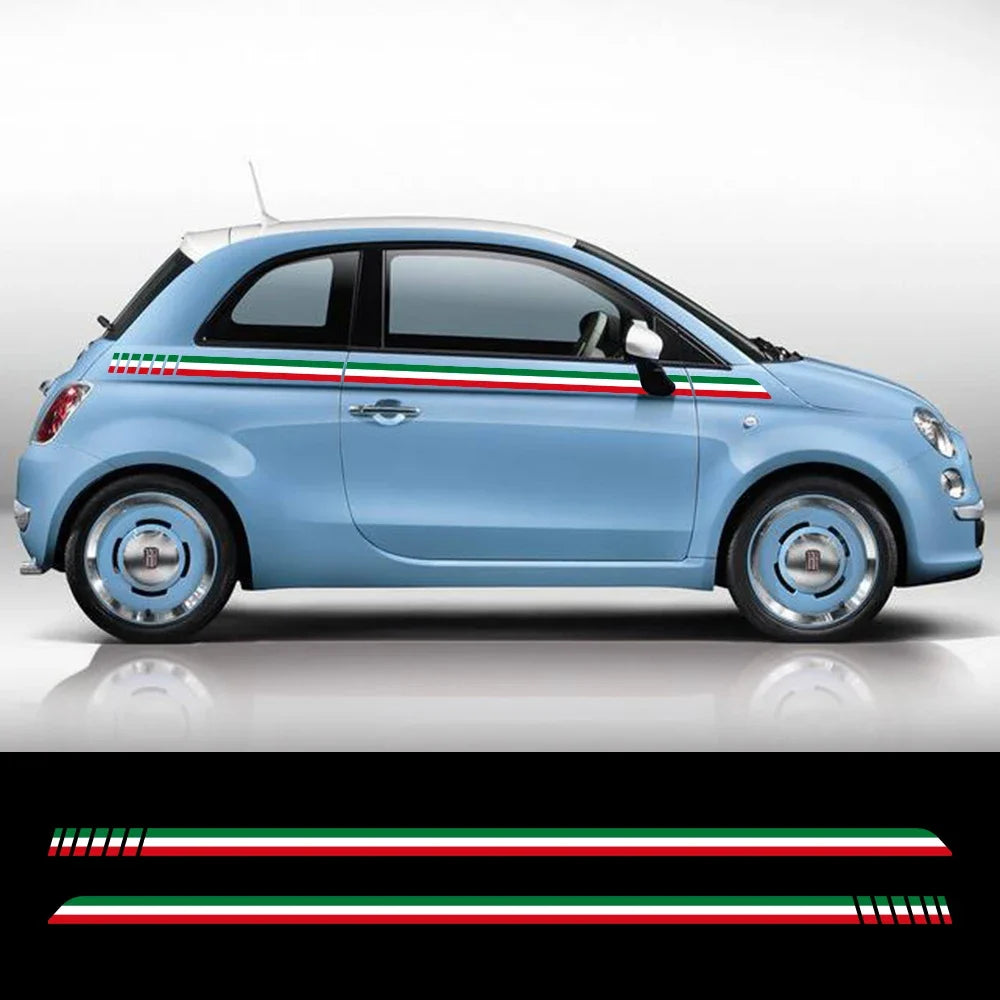 Italy Flag Racing Stripes Graphics Car Vinyl Decals Side Door Italian Style Sticker Accessories For Fiat 500 Abarth 595 695 500C