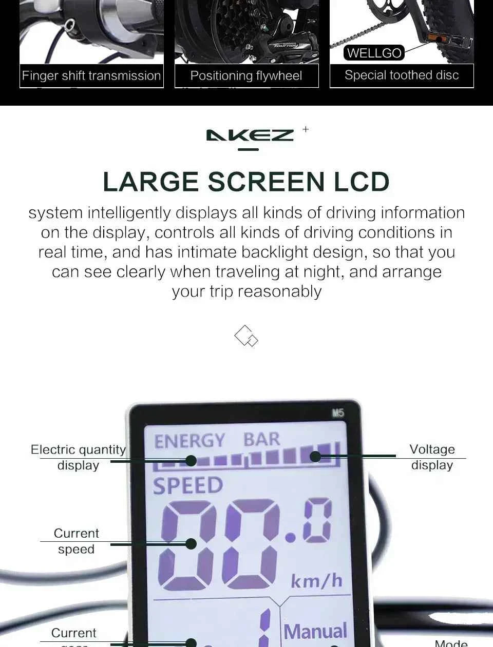 Mountain Adult Akez Electric Bicycler 1500W motor 48V 36AH Removable lithium Battery E bike 20 inch Tire Off-road Electric Bike