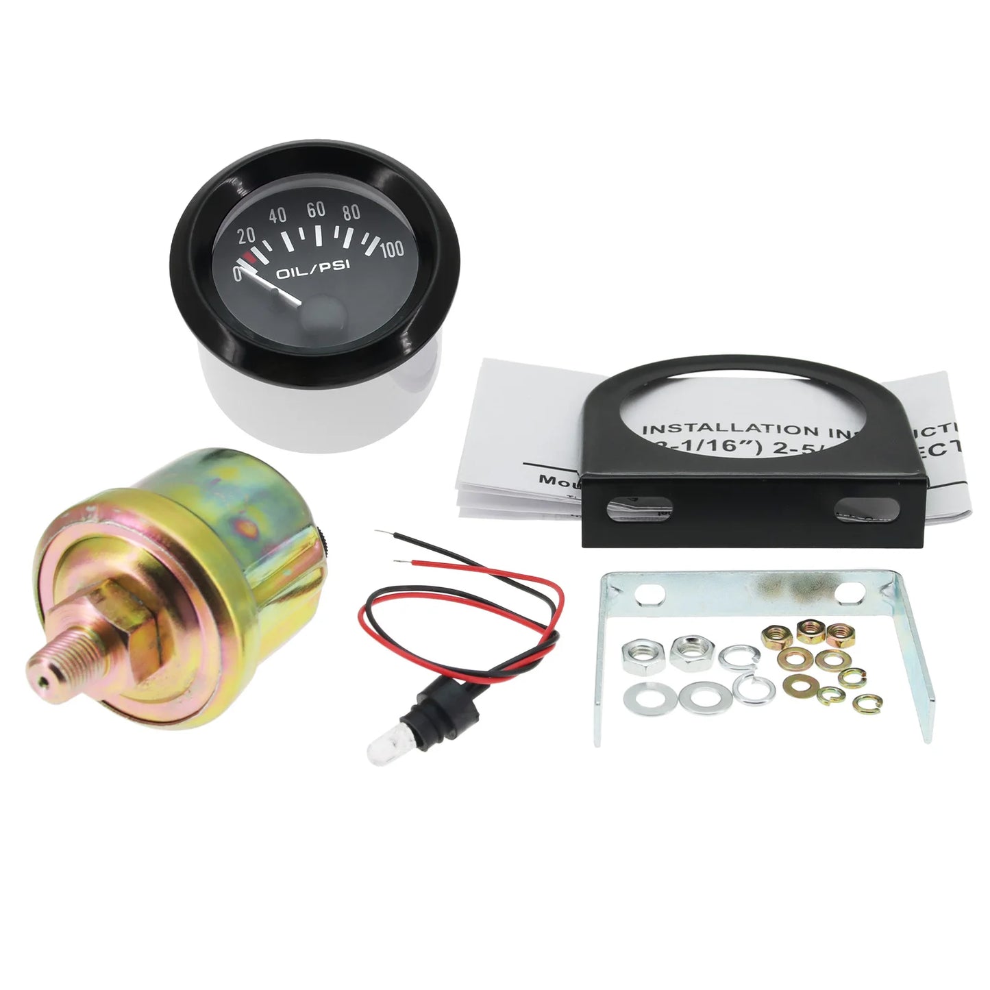 Auto Temperature Meter with Sensor 1/8 NPT 52mm LED Digital Oil /Water Temp Indicator PSI Oil Press Black Gauge Fit Gasoline Car