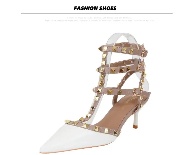 Designer Narrow Band Buckle Strap Pumps Women Sexy Pointed Toe Thin Heels Wedding Banquet Dress Mule Ladies Shoes Zapatos Mujer