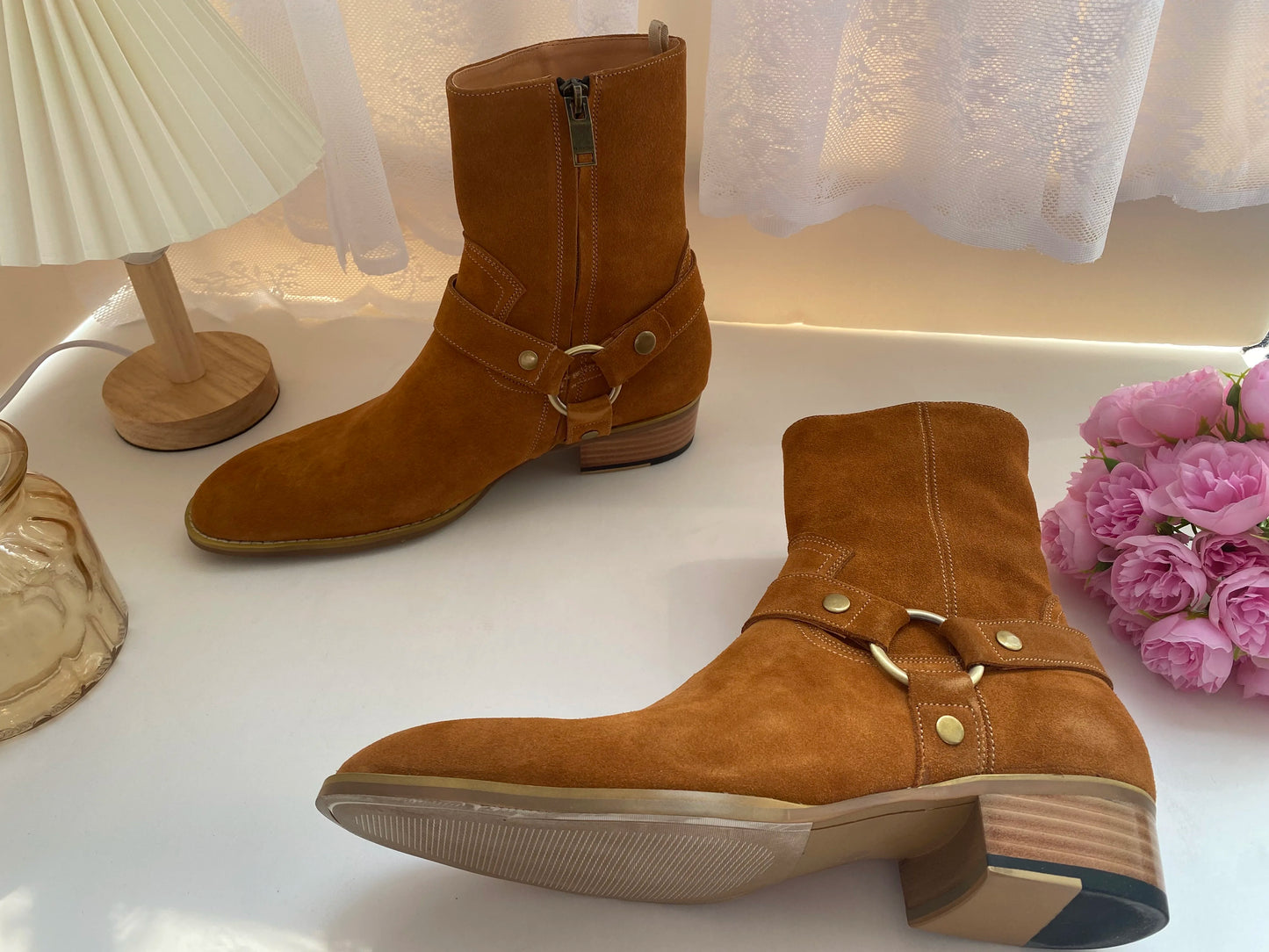 Autumn Brown Ankle Boots Men Catwalk Brown Genuine Leather Ankle Short Boots Designer Handmade British Style Men's Chelsea Boots