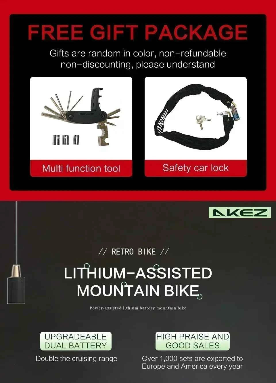 Mountain Adult Akez Electric Bicycler 1500W motor 48V 36AH Removable lithium Battery E bike 20 inch Tire Off-road Electric Bike