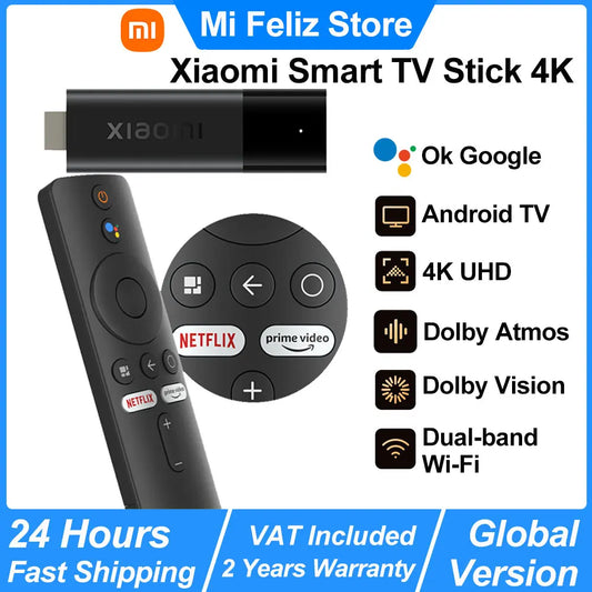 Xiaomi Smart TV Stick 4K, Android TV 11 Quad-core Cortex-A35, 2GB RAM 8GB ROM, Netflix Wifi Google Assistant TV Stick, TV Dongle