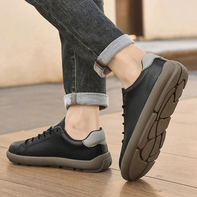 Genuine Leather Mens Casual Shoes New Design Male Sneakers Outdoor Lace-Up Skateboard Footwear Handmade Tenis Masculino Trainers