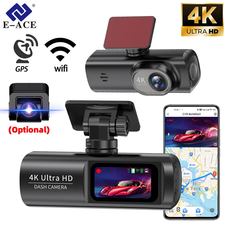 4K Dash Cam Ultra HD Night Vision Loop Recording Supports Built-in WiFi APP Control Optional 1080P Rear Camera