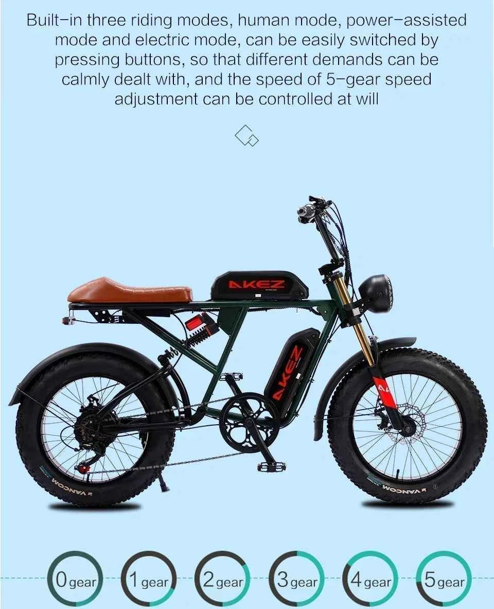 Mountain Adult Akez Electric Bicycler 1500W motor 48V 36AH Removable lithium Battery E bike 20 inch Tire Off-road Electric Bike