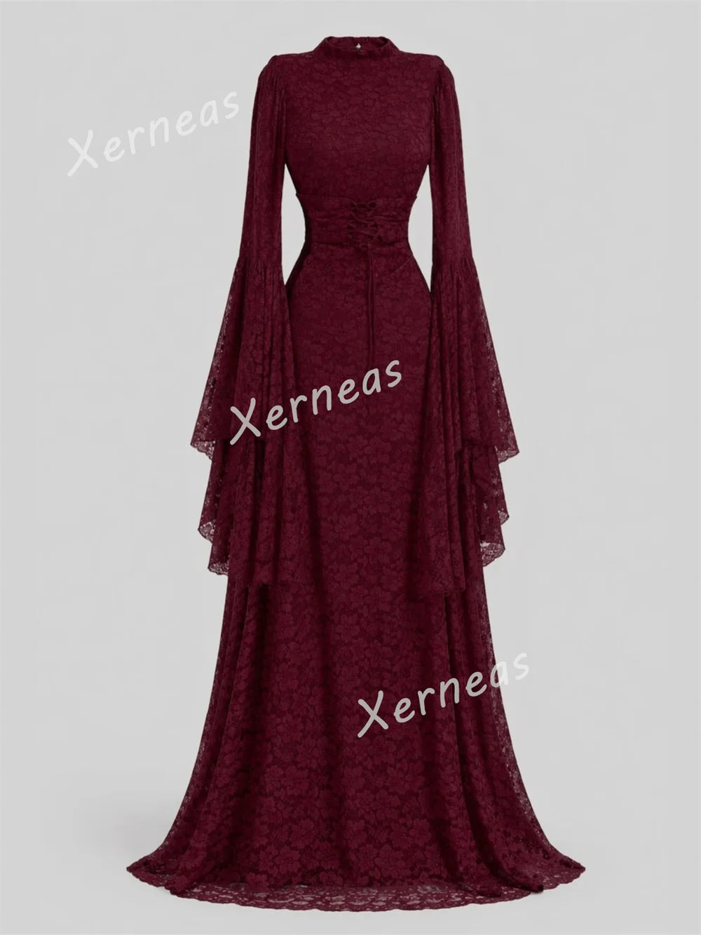 Customized Formal Grace Evening Gowns Lace Pleat High Collar A-line Long Dresses Bespoke Occasion Elegant Party Dress