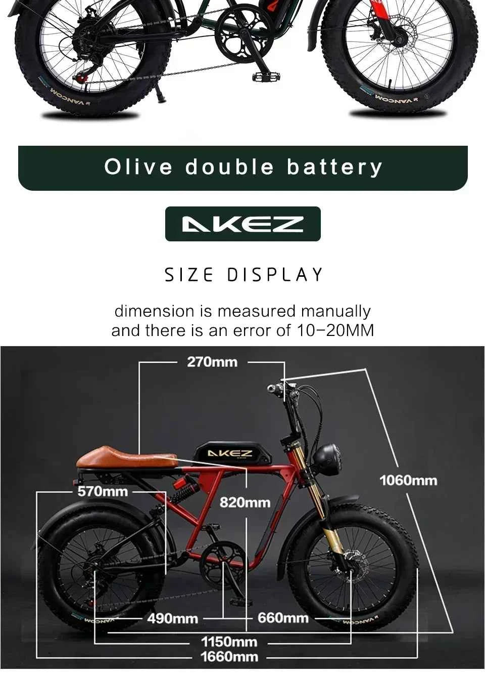 Mountain Adult Akez Electric Bicycler 1500W motor 48V 36AH Removable lithium Battery E bike 20 inch Tire Off-road Electric Bike