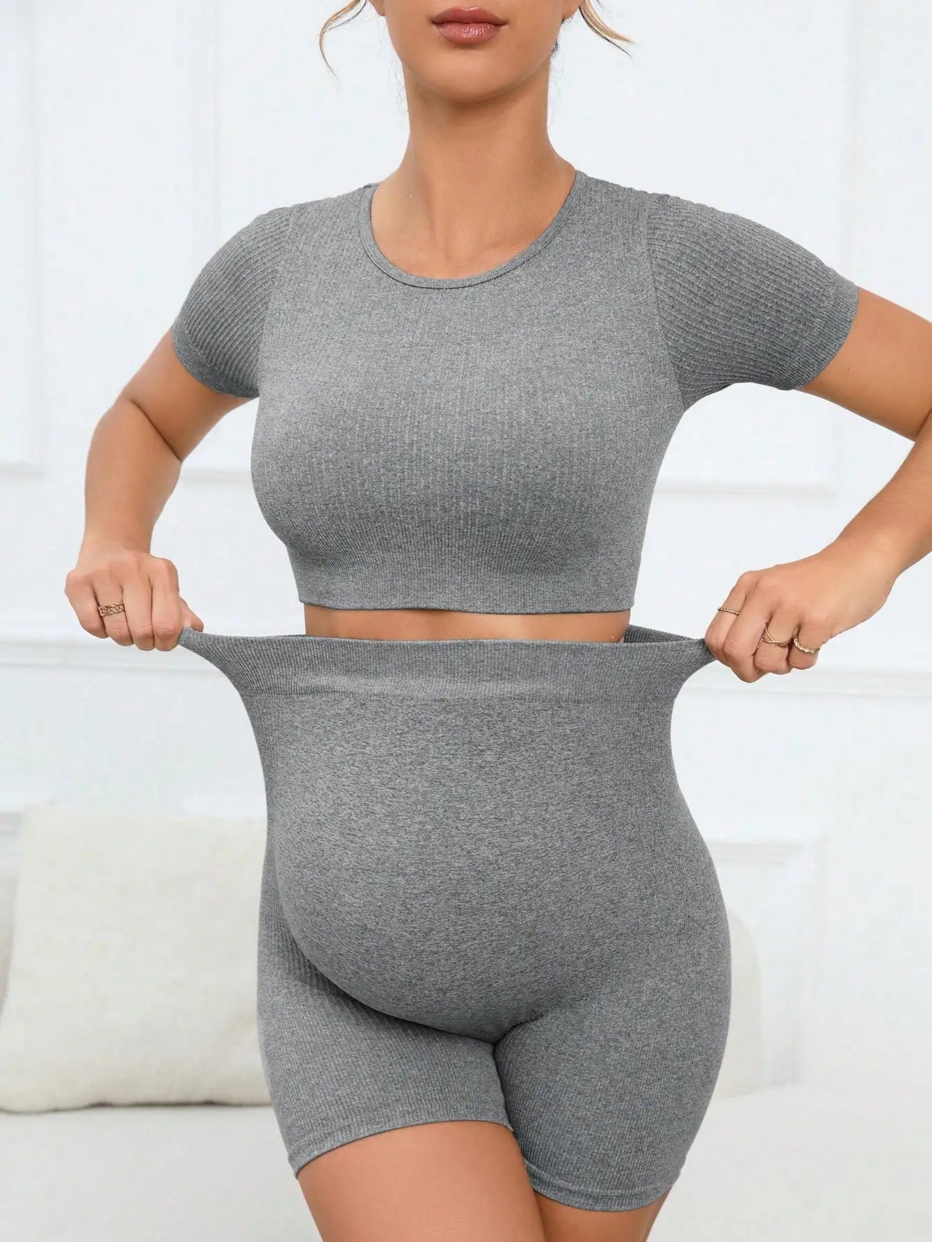 Summer Maternity Safe Pants Wearable Seamless Yoga Pants Anti-exposure Three-quarter Base Shark Pants For Women