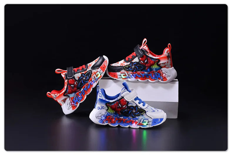 Kids'Casual Shoes Sneakers Led Light Cartoon Mesh For Boys Anti-slip Breathable Soft Bottom  Velcro Blue Red Shoes Size 21-30