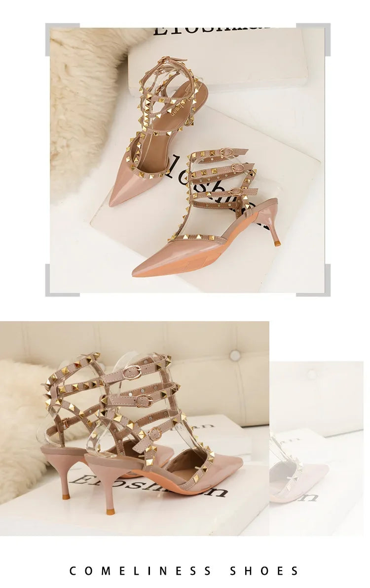 Designer Narrow Band Buckle Strap Pumps Women Sexy Pointed Toe Thin Heels Wedding Banquet Dress Mule Ladies Shoes Zapatos Mujer