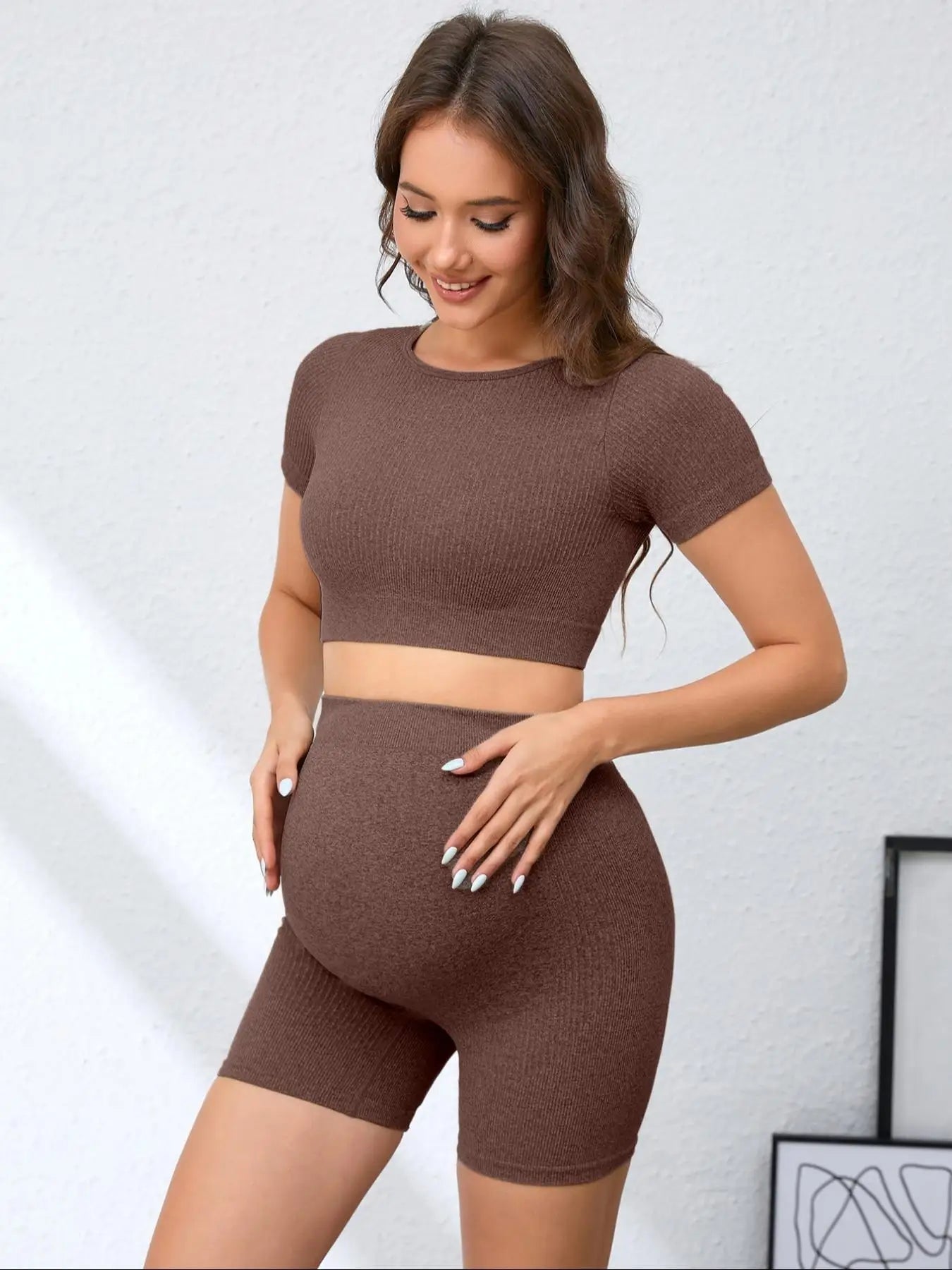 Summer Maternity Safe Pants Wearable Seamless Yoga Pants Anti-exposure Three-quarter Base Shark Pants For Women