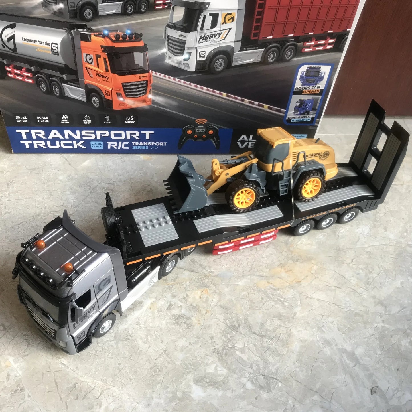 RC Car Big Remote Control Oil Tank Truck 9CH Alloy Electronic Simulation Trailer LED Music RC Container Truck Rechargeable Toy