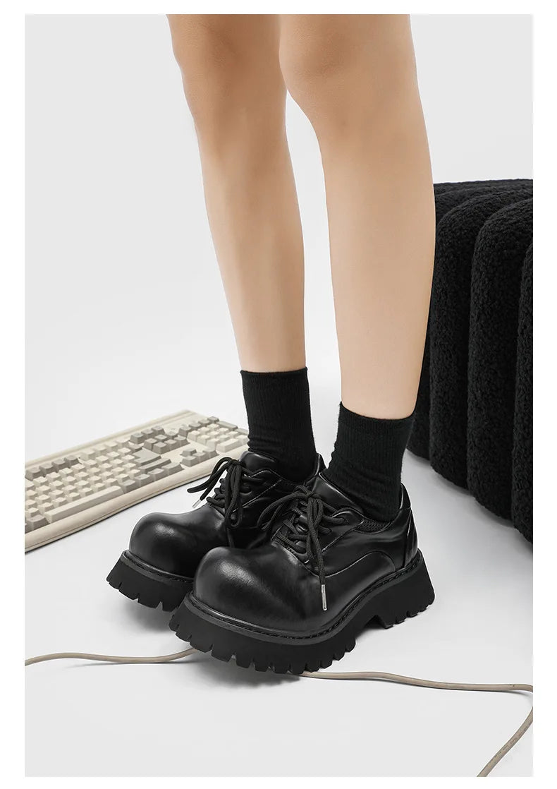 Upturned Head Platform Soles Men's and Women's Niche Couples Casual Genuine Leather Functional Wind High Street Derby Shoes