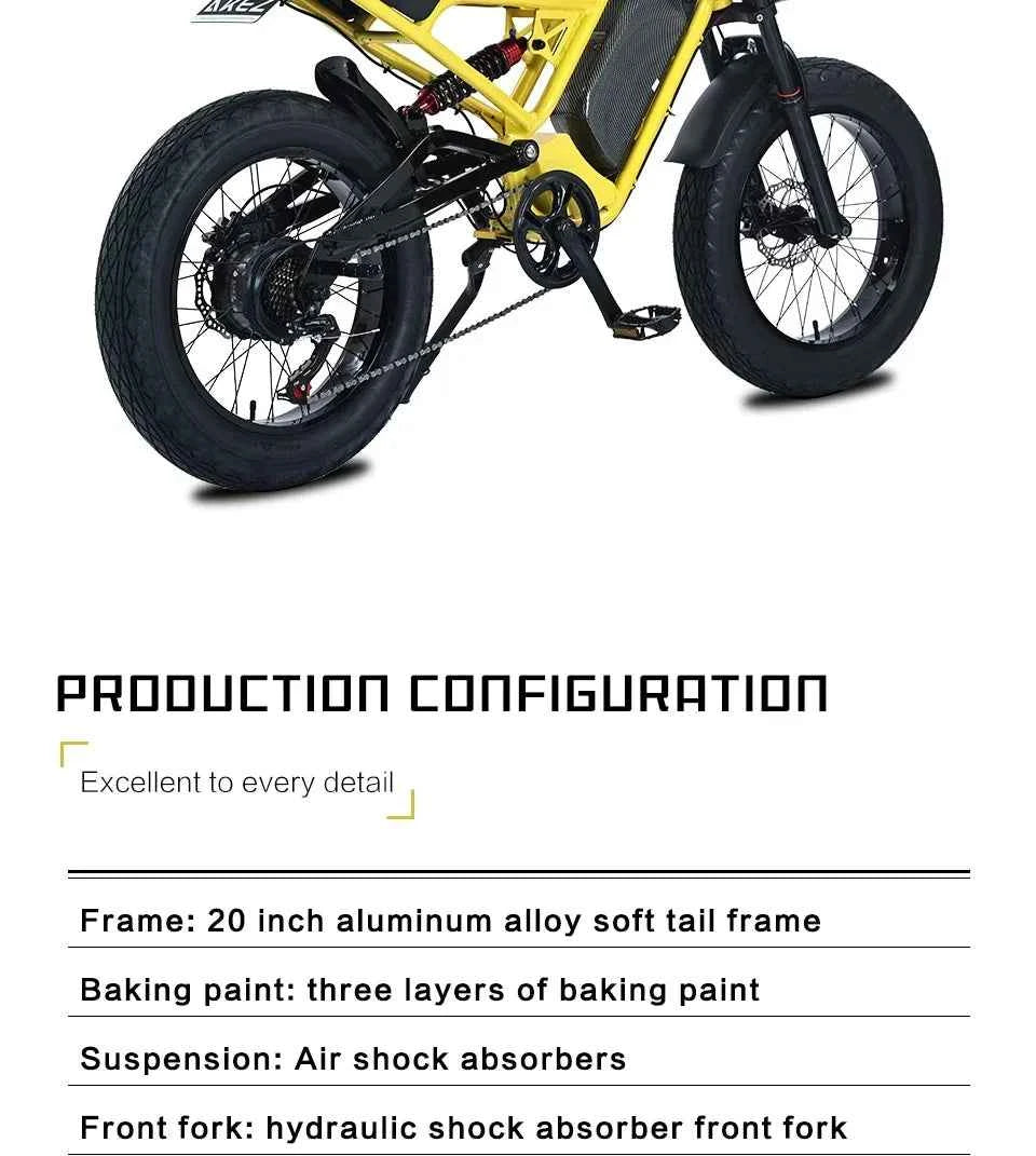 Electric Bicycle AKEZ Dual shock absorption 1500W motor 48V18AH battery Electric Bike 20 inch tire fat mountain off-road E-Bike