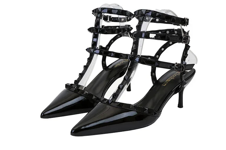 Designer Narrow Band Buckle Strap Pumps Women Sexy Pointed Toe Thin Heels Wedding Banquet Dress Mule Ladies Shoes Zapatos Mujer